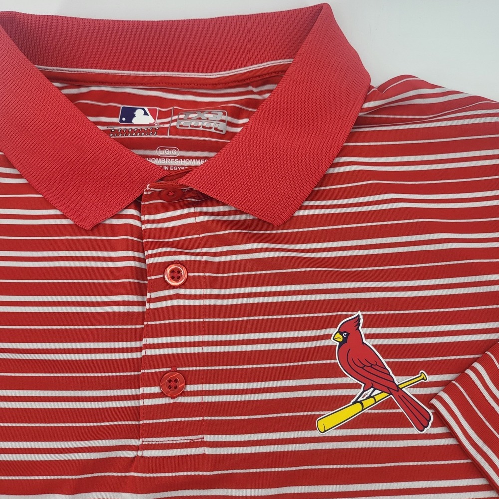St Louise Cardinal Men's Large Red Stripes TX3 Cool SS Golf Polo Shirt MLB